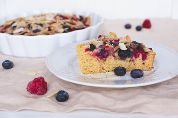 Freshly baked homemade summer berry cake. Sweet food.