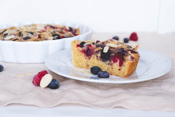 Freshly baked homemade summer berry cake. Sweet food.
