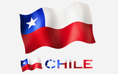 Chile flag illustration with fabric texture with CHILE text with White space. Chilean emblem flag icon with text for copy space