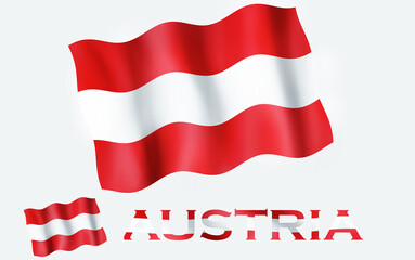 Austria flag illustration with fabric texture with AUSTRIA text with White space. Austrian emblem flag icon with text for copy space