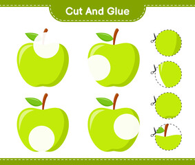 Cut and glue, cut parts of Apple and glue them. Educational children game, printable worksheet, vector illustration
