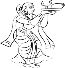 Lord's Gopika, Sevika, or lady servants have drawn in Indian folk art, Kalamkari style. for textile printing, logo, wallpaper