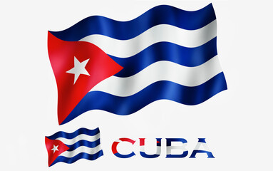 Cuba flag illustration with fabric texture CUBA and text with White space. Cuban emblem flag icon with text for copy space