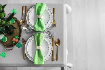 Beautiful table setting for St. Patrick's Day celebration