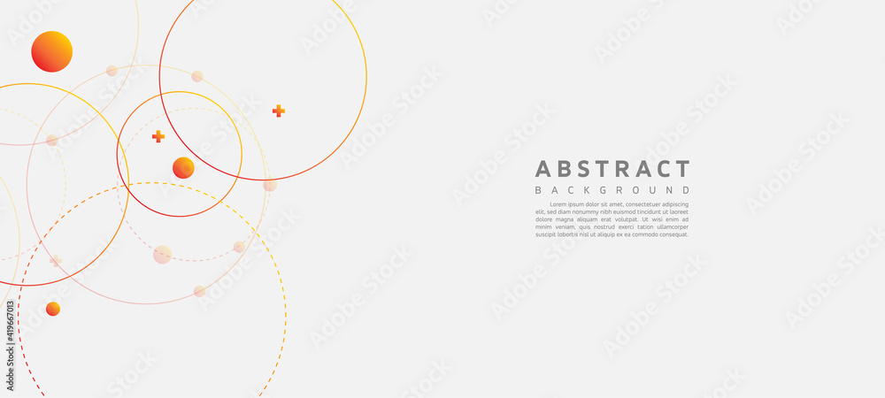 Poster modern abstract light silver background vector. elegant circle shapes design with orange line.