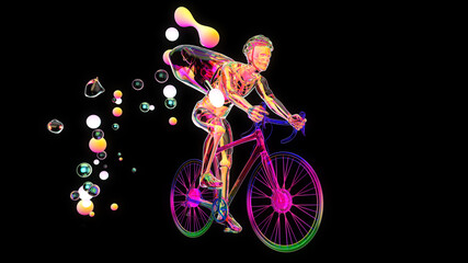 Fototapeta na wymiar 3D Illustration of an anatomy of a X-ray cyclist riding with abstract art