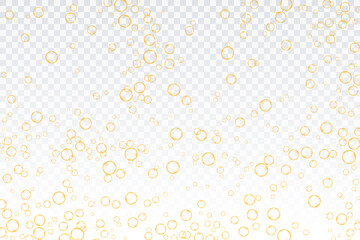 Golden air bubbles, oxygen, champagne crystal clear, isolated on a transparent background of modern design. Vector illustration of eps 10.