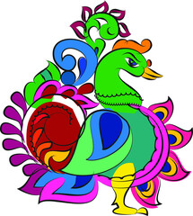 Kalamkari Indian traditional art on linen fabrics. peacock designs for textile printing, logo, and wallpaper