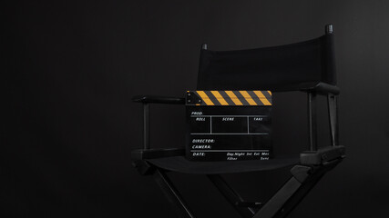 Director chair and Clapper board or movie slate use in video production or film and cinema...