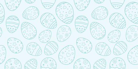 Seamless background for happy Easter day. The decorative Easter eggs with different patterns and different sizes