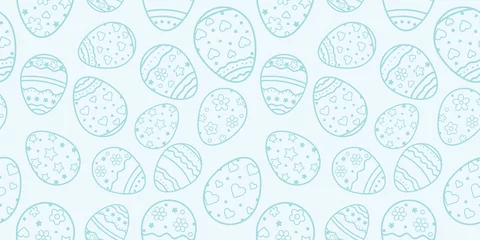 Muurstickers Seamless background for happy Easter day. The decorative Easter eggs with different patterns and different sizes © Kati Moth