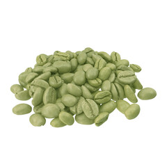 green coffee beans isolated on white background close up.