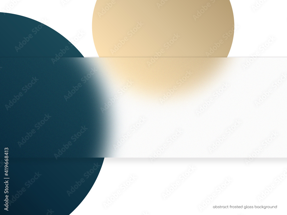 Poster abstract frosted glass texture transparent overlay on circle blue and gold isolated on white in mode