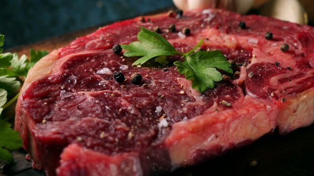 Raw dry aged wagyu entrecote beef steak