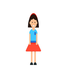 A girl with an orange skirt and a blue blouse on a white background. Vector illustration.
