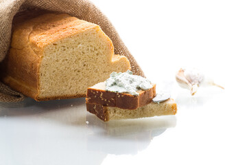 homemade salted curd spread with herbs and garlic