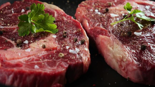 Raw dry aged wagyu entrecote beef steak