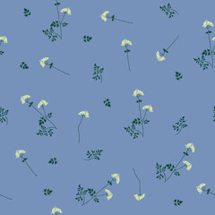 Wild flower hemlock seamless repeating pattern with steel blue background. Vector illustration