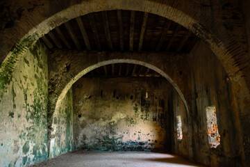 Empty hall of an old ruined castle