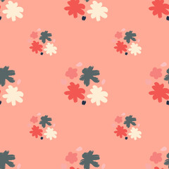 Summer simple style seamless pattern with doodle flower buds shapes. Pink pastel background.