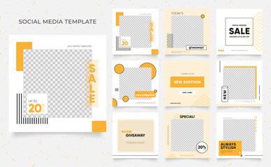 social media template banner blog fashion sale promotion. fully editable instagram and facebook square post frame puzzle organic sale poster. fresh yellow element shape vector background