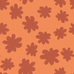 Abstract seamless pattern with decorative flower buds elements print. Orange and beige tones artwork.