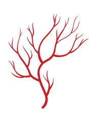 Human veins. Red silhouette vessel, arteries or capillaries on white background. Concept anatomy element for medical science. Vector isolated symbol of blood system
