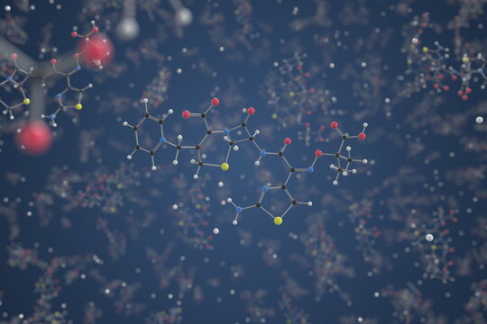 Molecule of Ceftazidime. Molecular model, science related 3d rendering