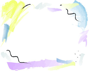 Vector hand painted graphic texture illustration with yellow, blue, pink and grey brush strokes and black lines composition on transparent background for design elements