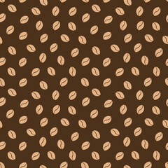 Brown coffee beans. Coffe seamless vector pattern. Suitable for wrapping paper, fabric printing, coffee shop, restaurant, cafe