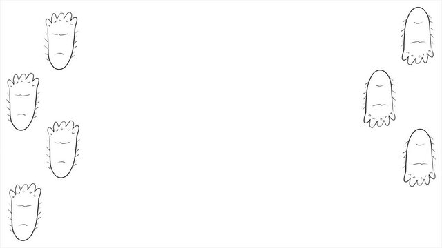 Frame of Bigfoot Footprints on a white background. Footprints of the Yeti on the space for writing text.