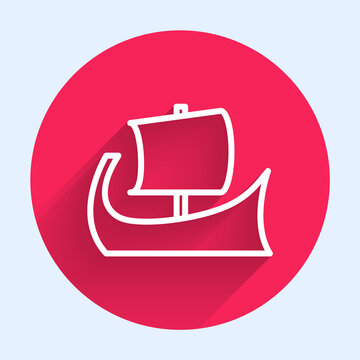 recommend clip art: White line Ancient Greek trireme icon isolated with long shadow. Red circle button. Vector.