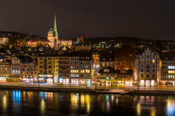 A long exposure image of the riverside in Zürich, Switzerland