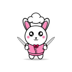 cute rabbit chef brings knife mascot design kawaii