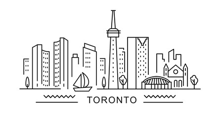 Toronto minimal style City Outline Skyline with Typographic. Vector cityscape with famous landmarks. Illustration for prints on bags, posters, cards. 