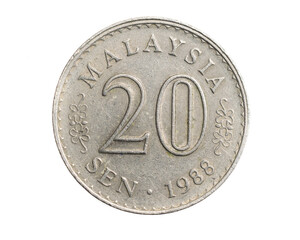 Malaysia twenty sen coin on white isolated background © Krzysztof Bubel