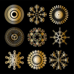 Gold Mandala ornament. Oriental round pattern. Vector deign for stickers, flash temporary tattoo, mehndi and yoga design, boho, magic symbol