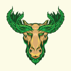 Deer with Marijuana Leaf Antlers Logo Mascot illustrations for your work Logo, mascot merchandise t-shirt, stickers and Label designs, poster, greeting cards advertising business company or brands.
 - obrazy, fototapety, plakaty