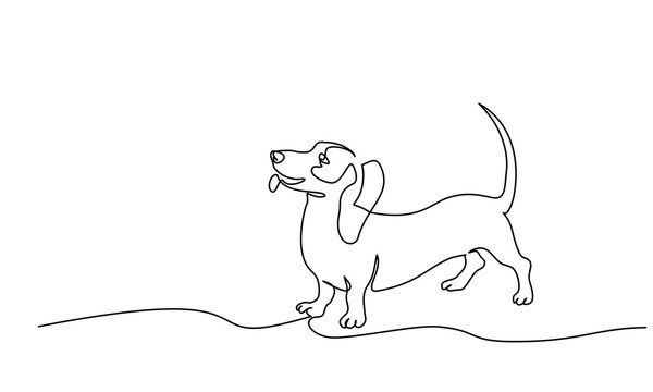Happy Dachshund dog design silhouette. One line drawing