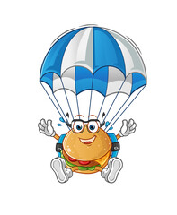 burger skydiving character. cartoon mascot vector
