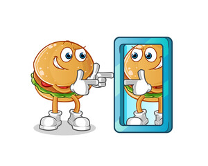 burger looking into mirror cartoon. cartoon mascot vector