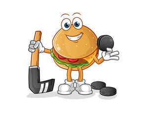 burger playing hockey vector. cartoon character