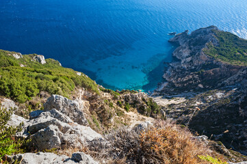 Othoni, Greece, Ionian Islands, Europe, Corfu district, the bay of Calypso seen from Mount Merovigli (394m)