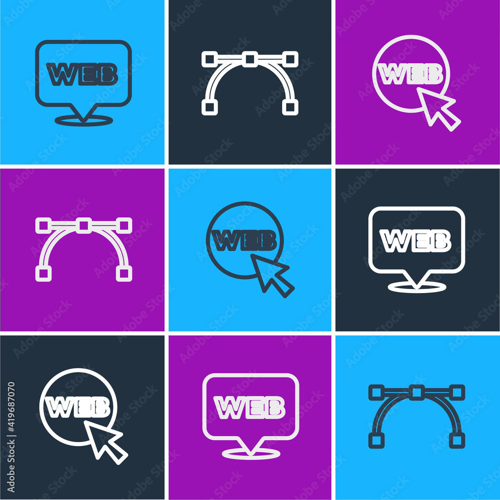 Poster set line web and graphic design, and bezier curve icon. vector.
