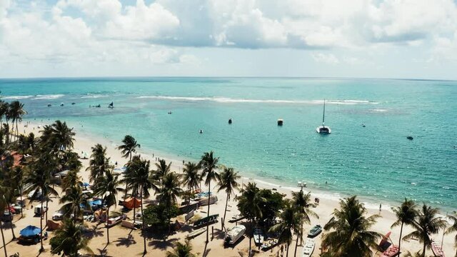 Porto de Galinhas ,natural pools, Brazil. aerial view of the beach 4k