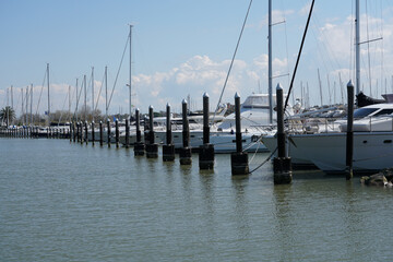 Marina with boats and pier