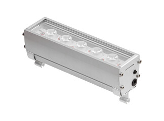 Portable battery led flood light projector in aluminum housing isolated on white background