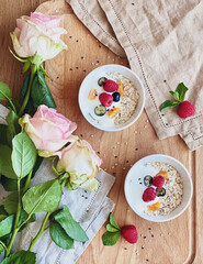  Breakfast with flakes, yogurt and berries