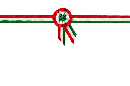 isolated on white tricolor rosette and ribbon overlay symbol of the hungarian national day 15th of march
