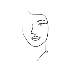 Modern Abstract Face Portrait. Linear Ink Brush. Line Art Current Contemporary Continuous Cubism Painting. Fashion Style Black And White Abstraction Poster